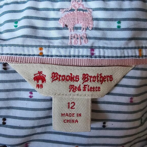 BROOKS BROTHERS ( 12 ) RED FLEECE Pin Stripe Embroidered Button Up - Picture 8 of 9